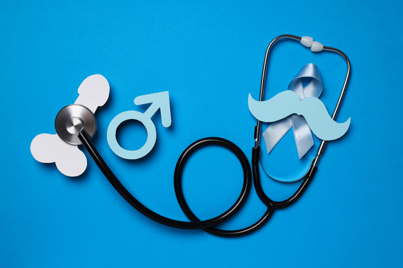 concept sanatate masculina cu stetoscop si simbol masculin